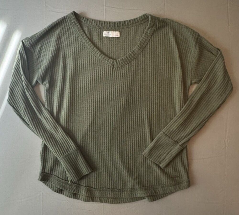 Junior's Hollister Green Waffle Knit Sweater y2k size XS